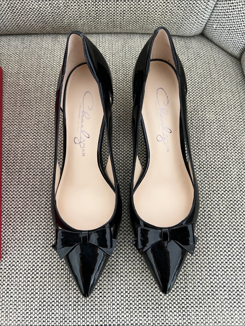 Charles by Charles David Black Patent Pointed Toe Pumps with Bow Accent